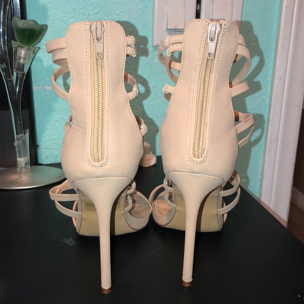 Beige Wrap Up Ankle Heels